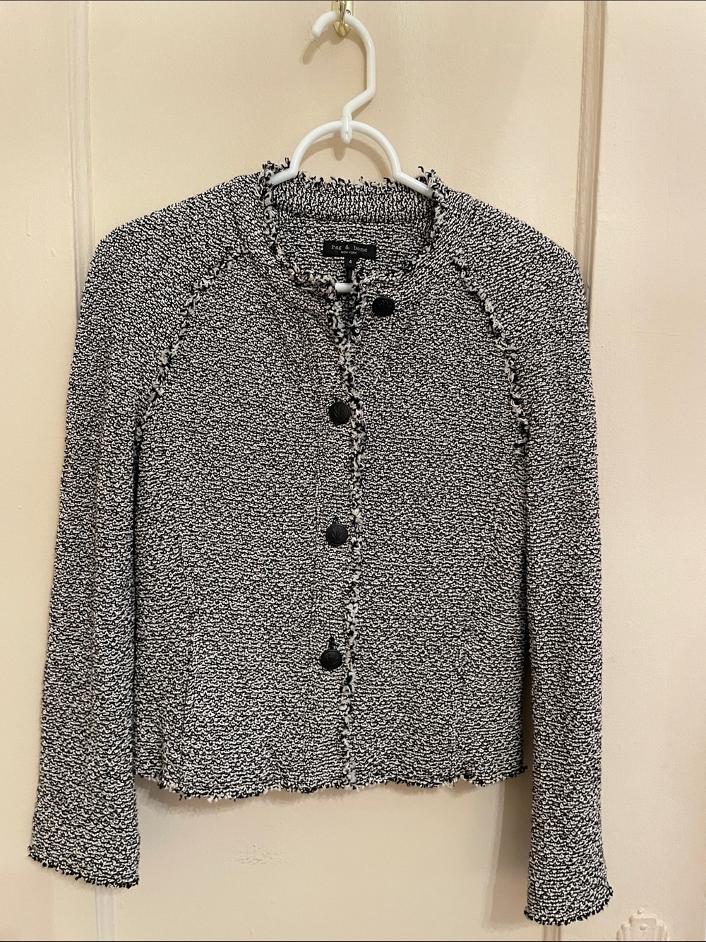 Rag & Bone Black and White Tweed Button Jacket